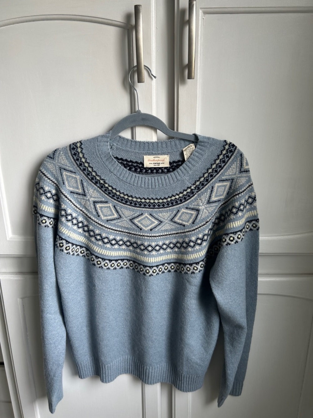 Weatherproof Light Blue Fair Isle Crewneck Sweater